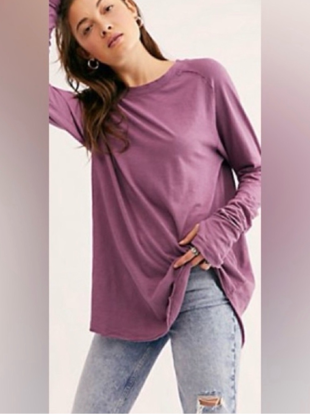 We The Free Arden Purple Oversized Boho Round Hem Long Sleeve w Thumb Holes Sz S